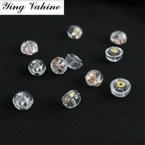 Ying Vahine 10 Pairs 925 Sterling Silver Round and Semicircular Stud Earrings Silicone Plugs for Women