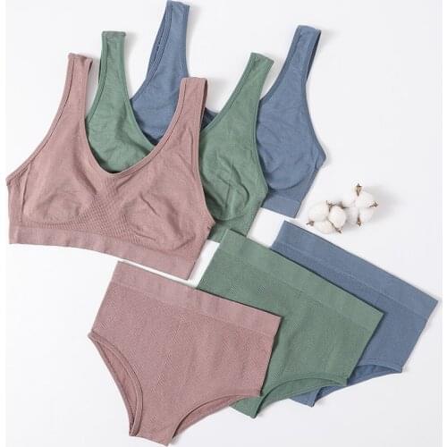 Women Underwear Set Seamless Bra Sexy Lingerie Set High Waist Briefs Panties Set Female Tanks No Wire Comfort Home Bra Top Set