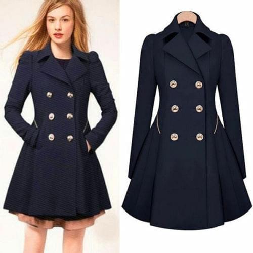Fashion Ladies Double Breasted Trench Dress Coat Lapel Fit Flare Outwear Long Sleeve Autumn Winter Fashion Tops 2020 Hot