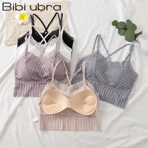 Cross Shoulder Strap Push Up Wireless Lace Bra Top Women Bralette Underwear Lingerie Full Cup Sexy Sling Lingerie For Women