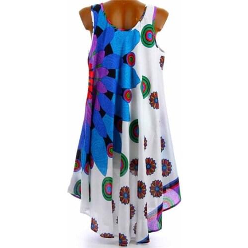 40GC Women Plus Size Italian Floral Print Boho Sleeveless Sundress Ladies Holiday Beach Dress