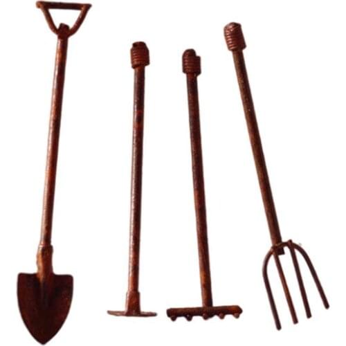 1:12 Dolls House Miniature Mini Gardening Home Fairy Garden Yard Tools Decor Mini Axe Hoe Simulation Miniature Farm Tools