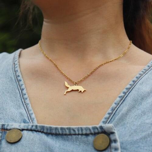 10pcs Woodland Animal Choker Jumping Fox Charm Necklace Gold Silver Color Stainless Steel Necklaces For Women Fox Lover Gift