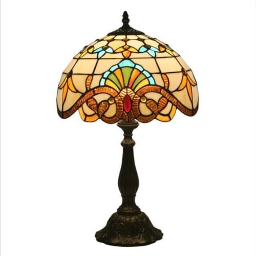 12" Vintage European Tiffany Baroque Glass Table Lamp for Foyer Bed Room Bar Apartment Glass Reading Light H 49cm 1046