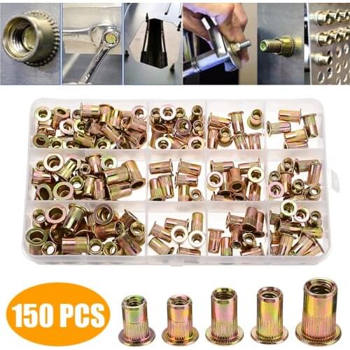 150pcs Car Auto SAE Rivet Nut Kit Rivnut Nutsert Set 1/4-20 10-32 10-24 8-32 6-32 Repair Tool Accessories Parts