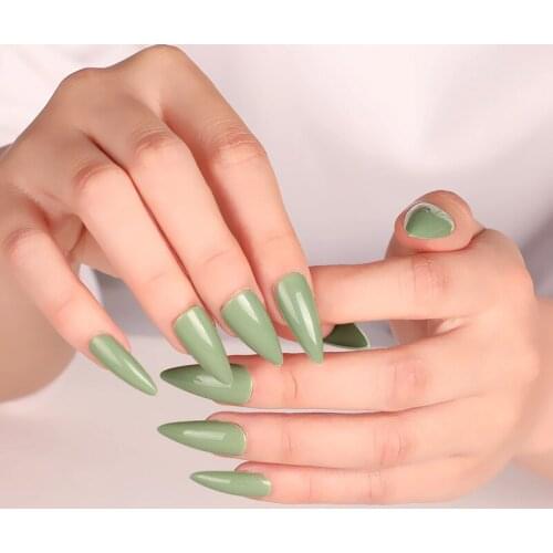 24pcs latest candy long pointed fake nails sexy green J1828