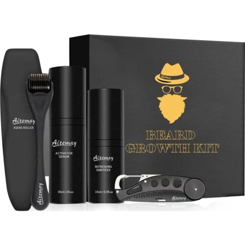 4 Pcs/set Barbe Beard Growth Kit Hair Growth Enhancer Thicker Oil Nourishing Essence Leave-in Conditioner Beard Care with Comb