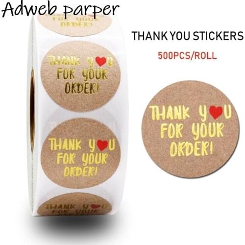 500pcs Round Thank You For Your Order Sticker Heart Thanks For Shopping Small Shop Local Handmade Sticker Gold Labels Sticker