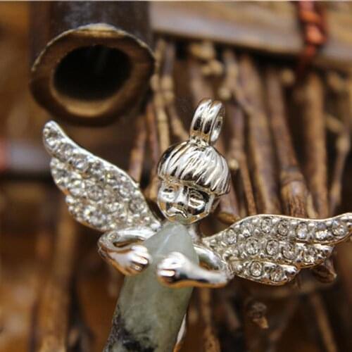 6pcs Natural Stone Hexagon cherub micro angel Necklace Pendants Lucky Amulet Quartz Treat Crystal Charm for Jewelry Making Free