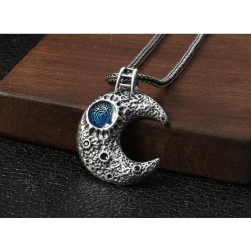 925 sterling Silver moon men women lovers' charm tag pendant A3313