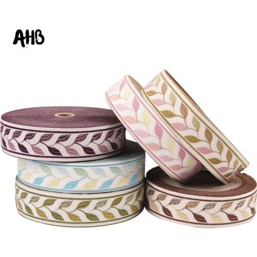 AHB 5Yards 35mm Embroidery Ribbons National Style Beautiful Leaves Pattern Tape DIY Home Festival Creative Decoration Materials