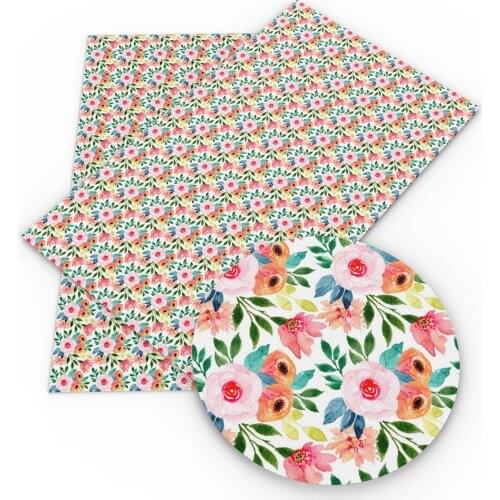David accessories 20*33cm Flower Printed Faux Snythetic Leather Fabric DIY Bow Bag Handmade Crafts Material Decoration,1Yc8224