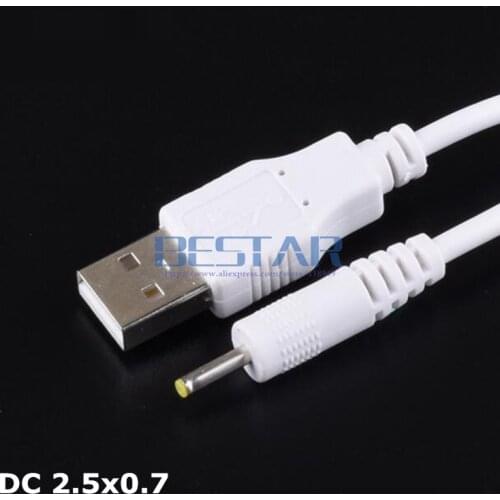 White DC Power Adapter Plug USB A Convert To 2.5*0.7mm/DC 2.5*0.7 2.5 mm x 0.7 mm 2.5x0.7mm Jack charge With Connector Cable 1M