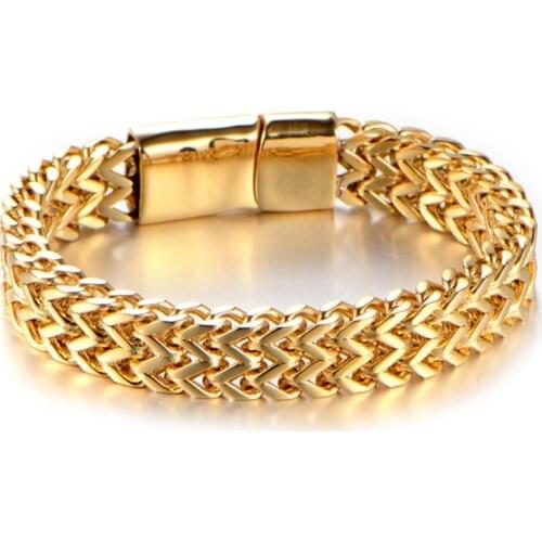 Classic Punk Stainless Steel Wide Cuban Link Chain Bracelet Mens Hip Hop Biker Hand Chain Bracelet & Bangles