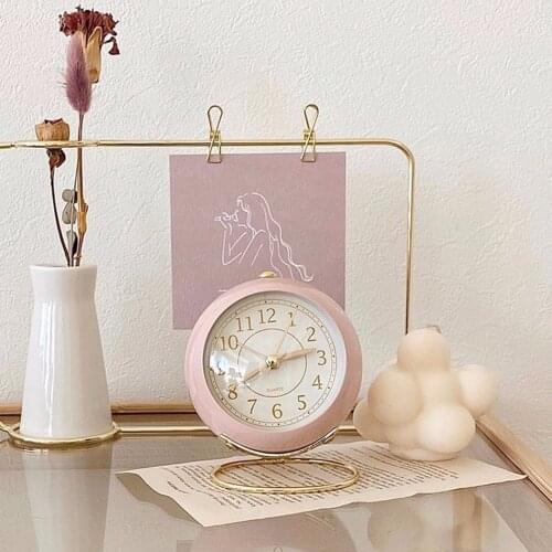Retro Alarm Clock Student Bedside Table Clock With Night Light Classic Silent Convex Glass Ring Base Metal Table Clock Decorate