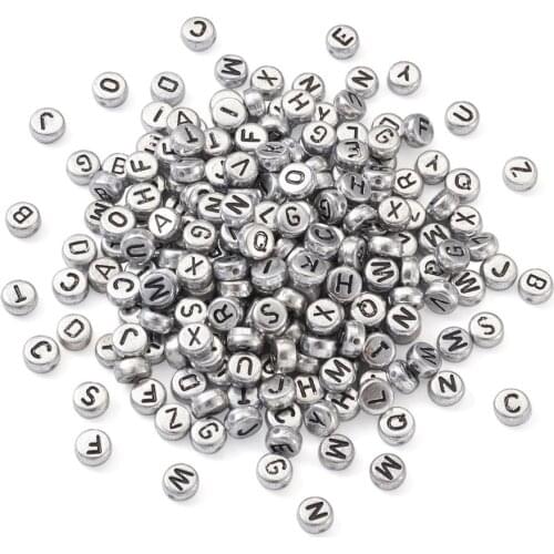 598pcs/set Letter A~Z Silver Color Plated Acrylic Alphabet Beads Flat Round Beads for Necklace Bracelet DIY Jewelry Making 7x4mm