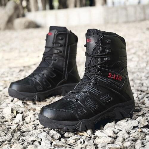 Outdoor Sports Black Mens Hiking Shoes Waterproof Leather Army Boots High Top Desert Tactical Boots Male Botas Militares Hombre