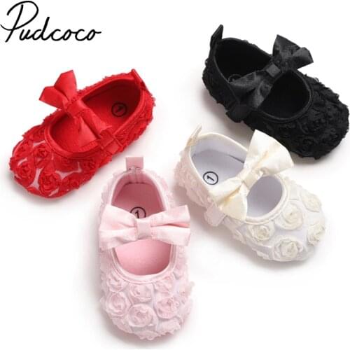 Pudcoco Baby Girl Shoes Bow Flower Rose Princess Baby Shoes First Walkers Newborn Moccasins For Girls