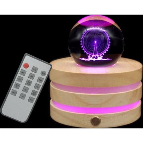 Crystal Ball Base Charging Remote Control Solid Wood Colorful Light Source Personalized Gift Valentines Day Led Night Light