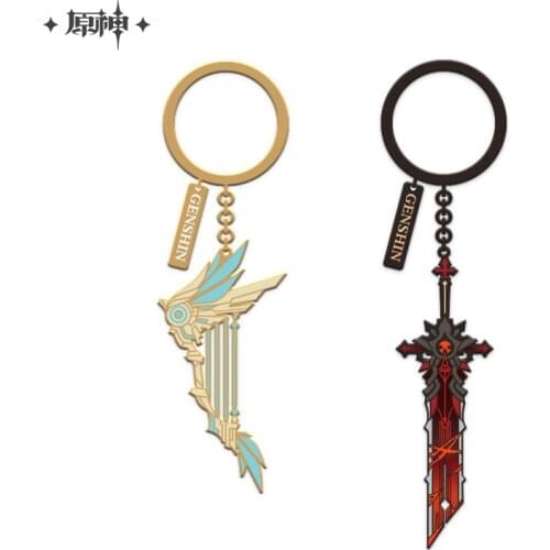 Game Genshin Impact Diluc \Weapon Wolf End Keychain Project Venti Bow Sky Wings Metal Pendant Cosplay Props