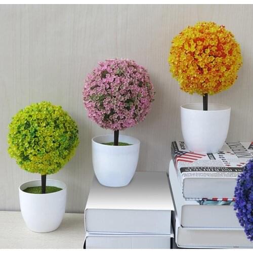 Artificial Potted Ornament Topiary Ball Shape Bonsai Fake Plant Home Decoration Bonsai Small Tree Pot Fake Flowers
