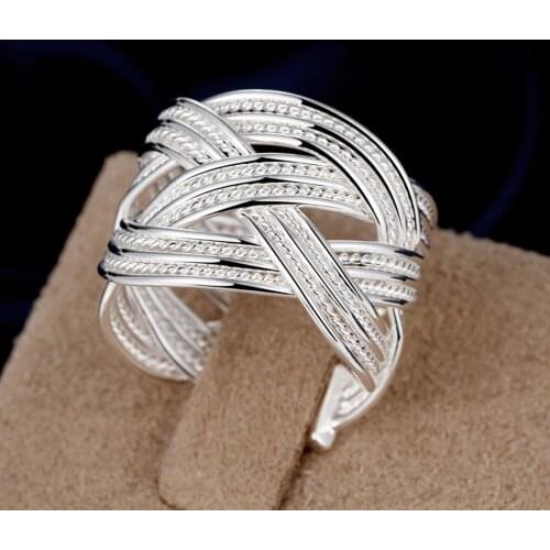 Jewelry selling new design N925 Silver color finger ring for Ms. openings big mesh ring R024 Silver color