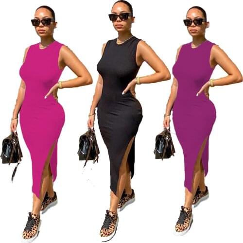 Summer New Womens Fashion Solid Color Sexy Unilateral Split Skirt Home Dress