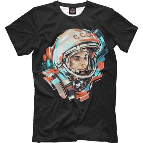Fashion T-Shirts Summer Straight 100% Cotton USSR NEW T-shirt Soviet Space Program Gagarin Russia Cool Design HQ Print