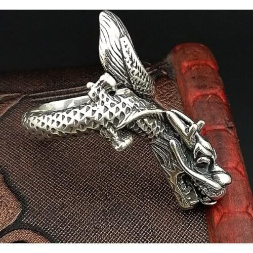925 Sterling Silver Mens dragon punk Retro ring rings Jewelry A3406