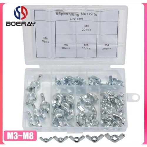 65Pcs Carbon steel Hand Tighten Nut Butterfly Ingot Wing Nut Kits