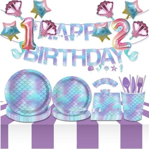 Mermaid Birthday Party Decorations Party Balloons Disposable Tableware Sets Kids Birthday Parties Favors Decorations Supplies