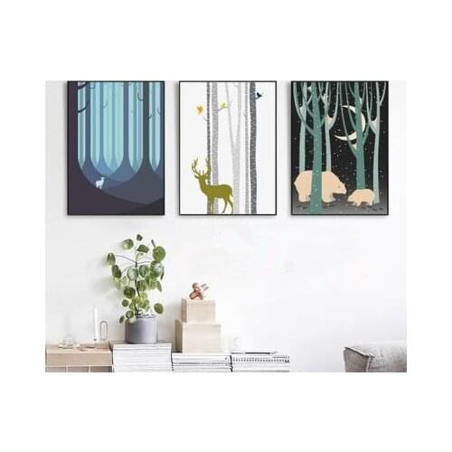 Nordic Modern Minimalist Oil Painting Forest Moose Decoration Painting Living Room Photo Wall Picture Home Decor Canvas Wall Art