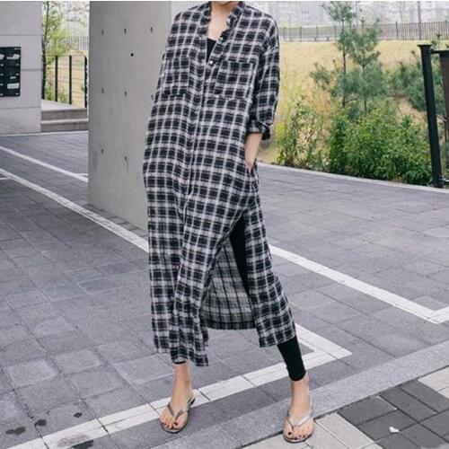 New Summer WomenS Dress 2021 Shirt Dress Long Plaid Female Vintage Maxi Party Oversize Beach Women Dresses Casual Elegant Prom