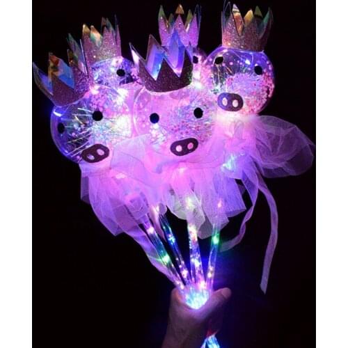 Upgraded version of the pig starry sky ball fairy bar colorful cartoon wave ball flash magic wand childrens toys stalls hot new