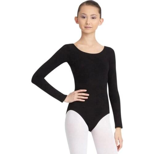 OVIGILY Womens Long Sleeve Leotard Girls Black Scoop Neck Gymnastics Leotards Dance Ballet Bodysuits