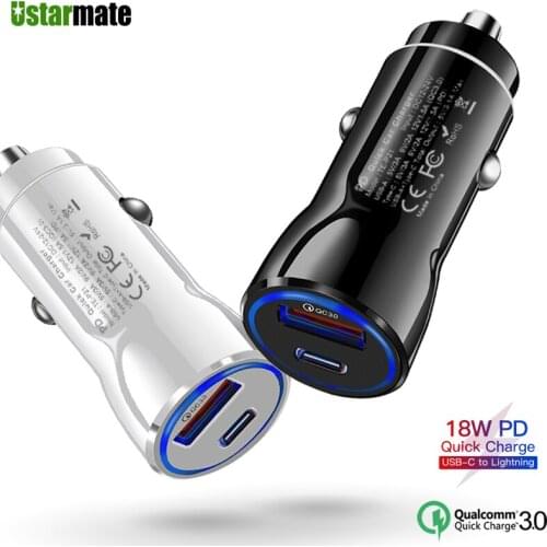 PD Car Charger 18W QC3.0 USB-C Quick Charge Mobile Phone Type-C Adapter for iPhone Samsung Huawei Xiaomi PD USB Fast Car-Charger