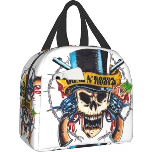 Gun N Rose Functional Pattern Cooler Lunch Box Gun N Rose Portable Lunch Bag Thermal Food Picnic Lunch Bags For Women Kids