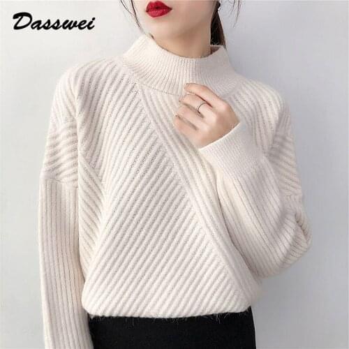 DASSWEI Mock Neck Thick Knitted Sweater For Women Autumn Winter Pullover Tops Female Solid Jumper 2021 Fashion Knitwear Clothes