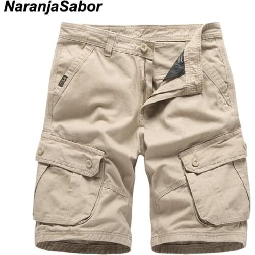 NaranjaSabor Beach Shorts Mens Cotton Casual Fitness Running Sports Shorts Male Loose Solid Color Shorts Brand Clothing N649