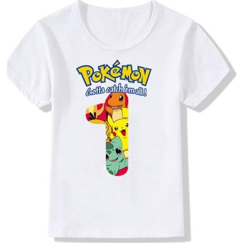 Pokemon Kids Baby T-shirt Pikachu Psyduck Charmander Bulbasaur Number 1-9 Print T Shirt Children Birthday Gifts Toddler Tees