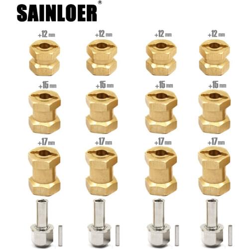 SAINLOER 12mm/15mm/17mm Heavier Brass 12mm Wheel Hex Hub Coupler with M4 Nut Locking Shaft for RC Crawler Axial SCX10 D90 D110