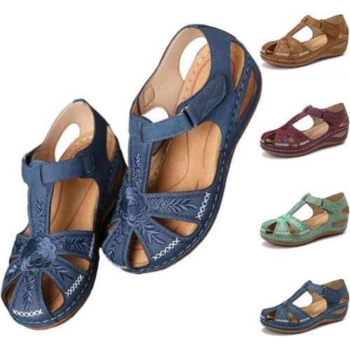 Summer Womens Thick-soled Sandals Casual Non-slip Cap Woven Toe Beach Wedges Thick Heel Hollow With Sandals N6V5