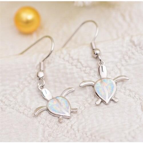 Cute Turtle Fashion Earrings Fire Opal Drop Earrings Female Wedding Birthstone Animal Jewelry Wedding Party Gift