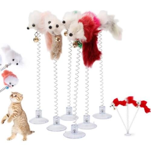 Funny swing spring Mice with Suction cup Furry cat toys colorful Feather Tails Mouse Toys for Cats Small Cute Pet Toys SN3670