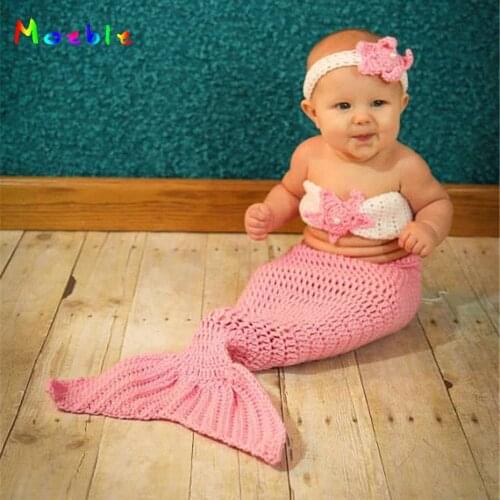 Crochet Baby Mermaid Costume for Photo Shoot Knitted Little Mermaid Infant Newborn Photography Props Baby Girls Clothes