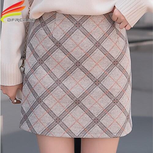 New 2019 High Waist Plaid Woolen Winter Skirts Women High Quality Korean Style Women Mini Skirt Zipper Up Short Skirt Women