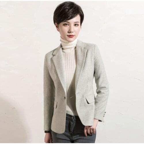 Blazers Women 50% Wool Classic Design Solid Pockets Single Button 2 Colors Ladies Office Work Clothing Style New Fashion