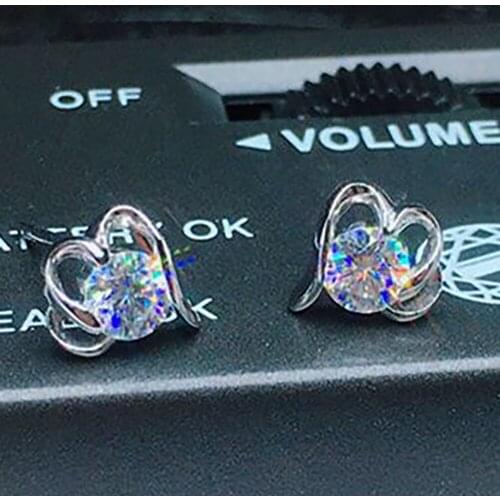18K White Gold Stud Earrings Women 0.5 1 2 3 Carat Round Heart Moissanite Diamond Present Wedding Anniversary Engagement Party