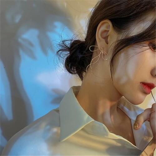 2020 Korean New Fashion Design Sense Line Bow Earrings Female Elegant Temperament Light Luxury Simple Earrings For Women Girls