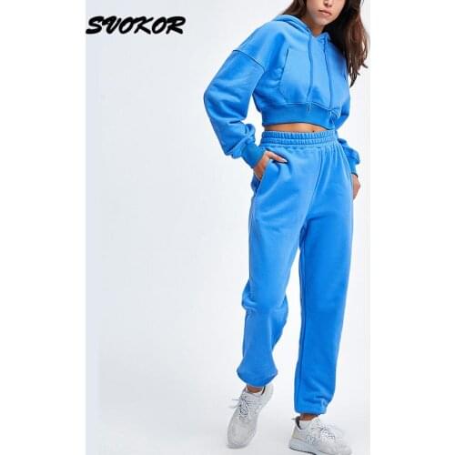 SVOKOR Women Sports Two Suit Fitness Long Sleeve Sportswear Casual Loose Sweatshirt Sports Suit Gym Workout Outfit Tracksuit